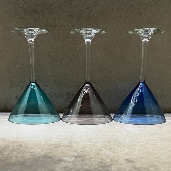 Set of 3 Martini/Cocktail Glasses: 1 Teal, 1 Smoky, 1 Blue, 5" x 7-1/2" - Picture 2 of 9